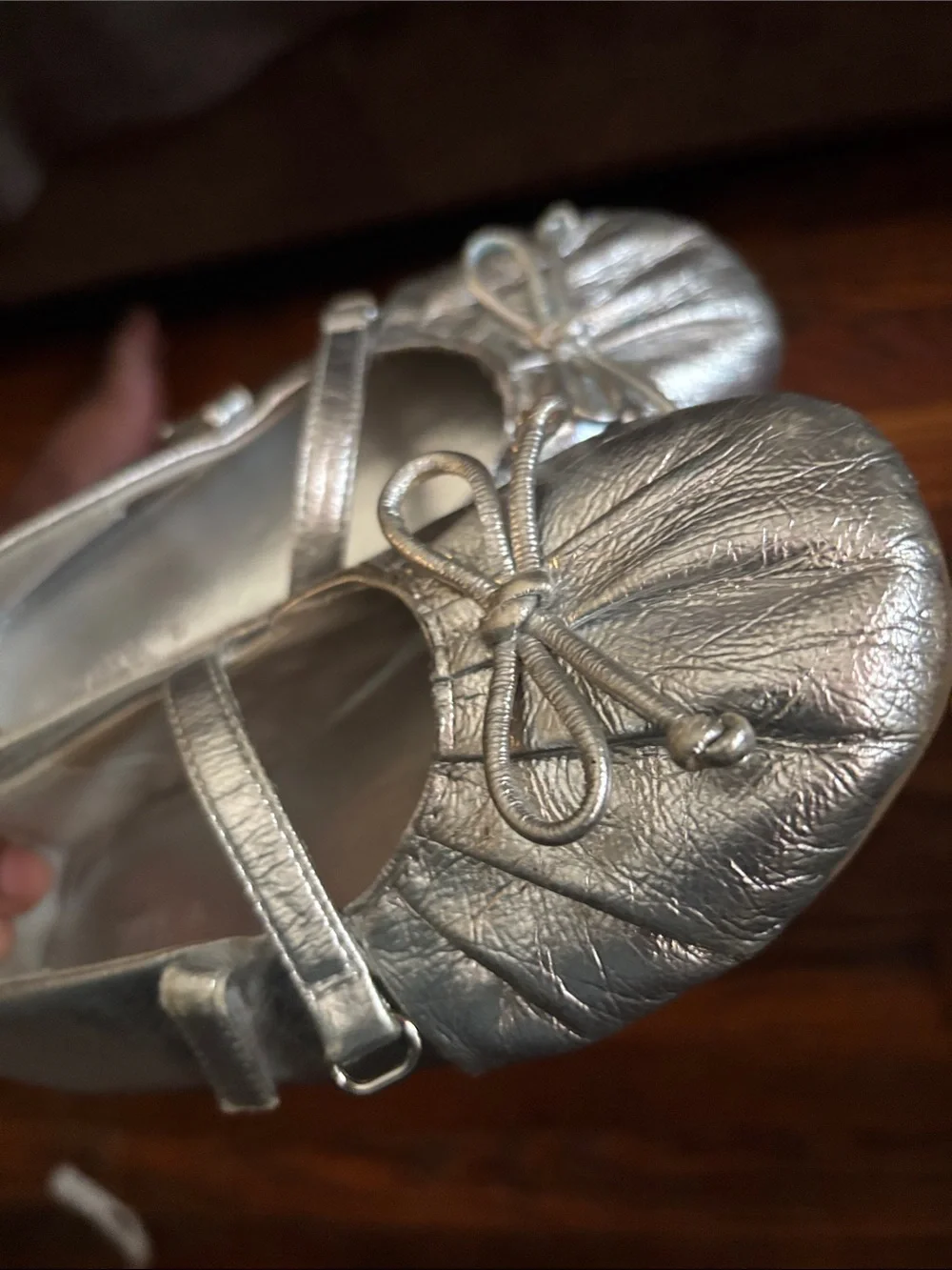 Zara Metallic Silver Mary Jane Ballet Flats with Bow